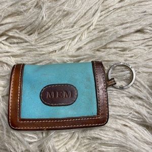 Jon Hart Design Aqua Canvas Wallet Keyring ID Holder Monogrammed